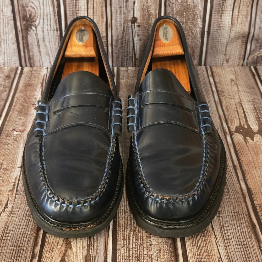 Sz 13 D Mens GH Bass Weejuns Larson Lug Contrast Navy Leather Penny Loafers